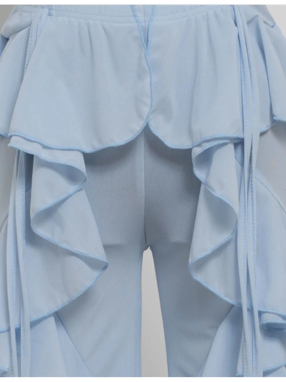 Boho Sheer Ruffle Elastic Waist Flared Leg Pants