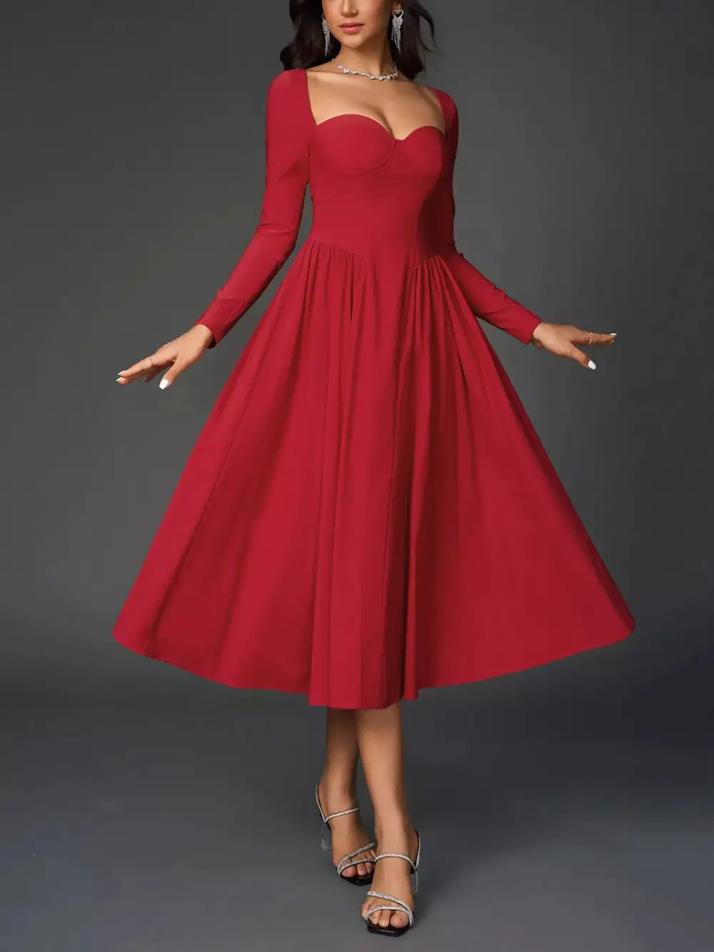 Long Sleeve Maxi Tie Detail Dress