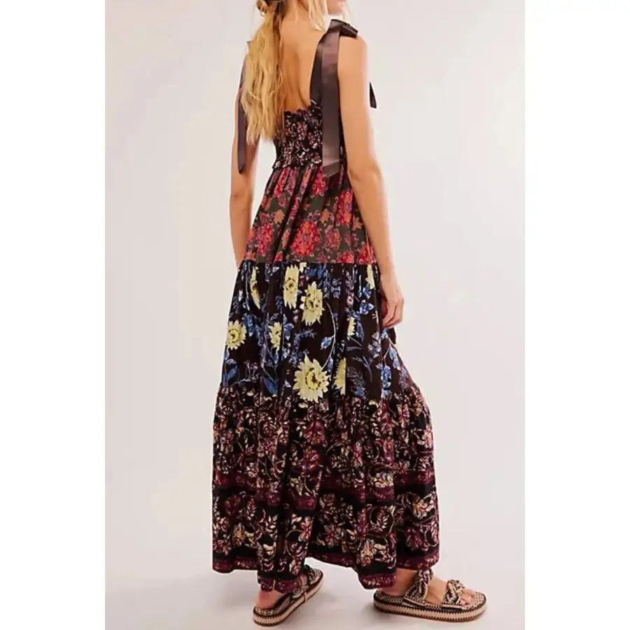 Floral Tiered Maxi Dress with Mixed Print Design