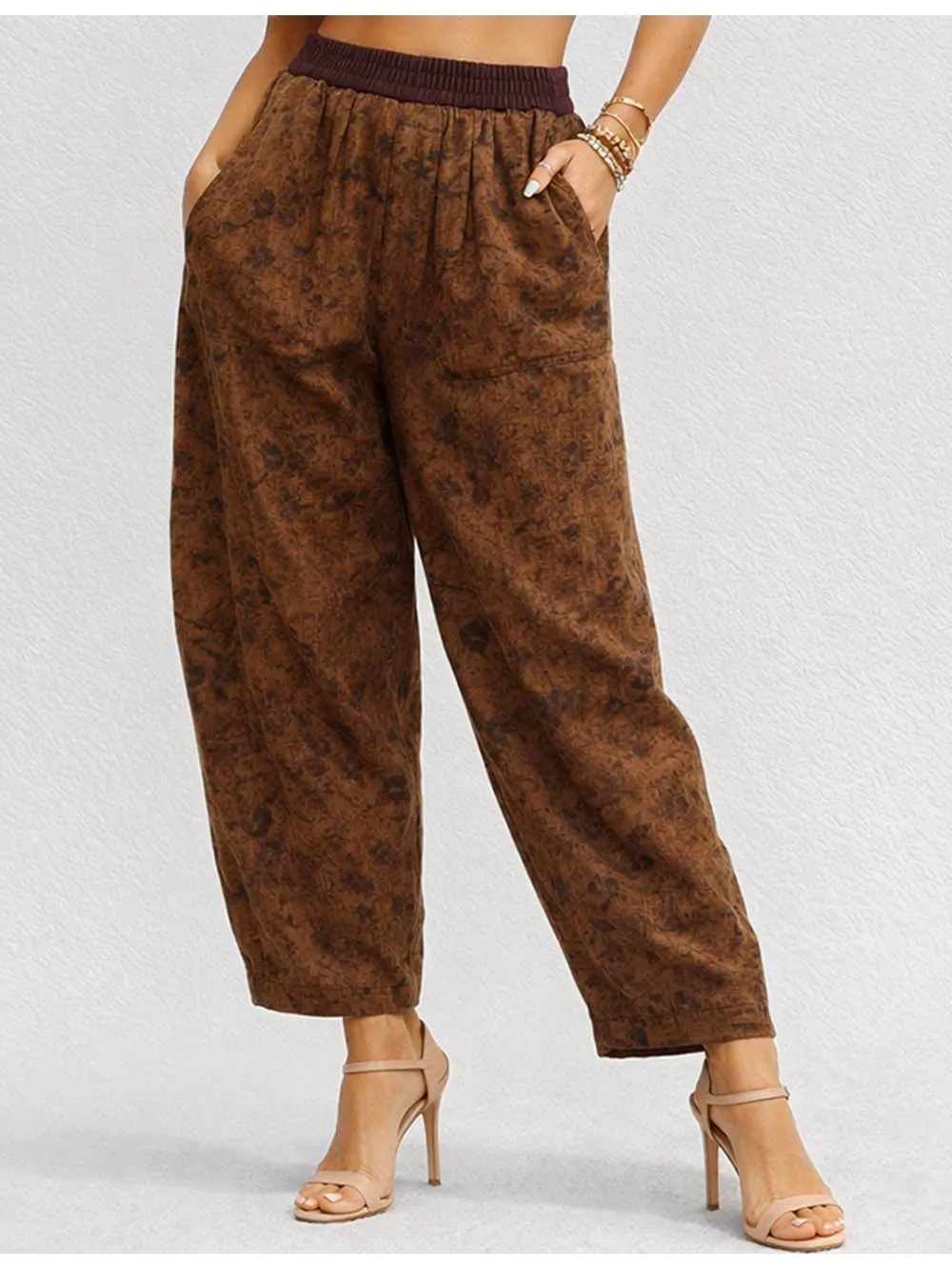 Boho Abstract Elastic Waist Barrel Leg Pants