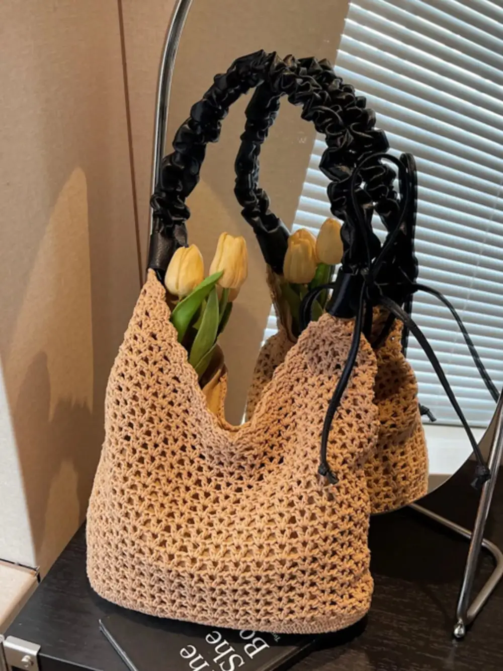 Crochet Ruched Shoulder Bag