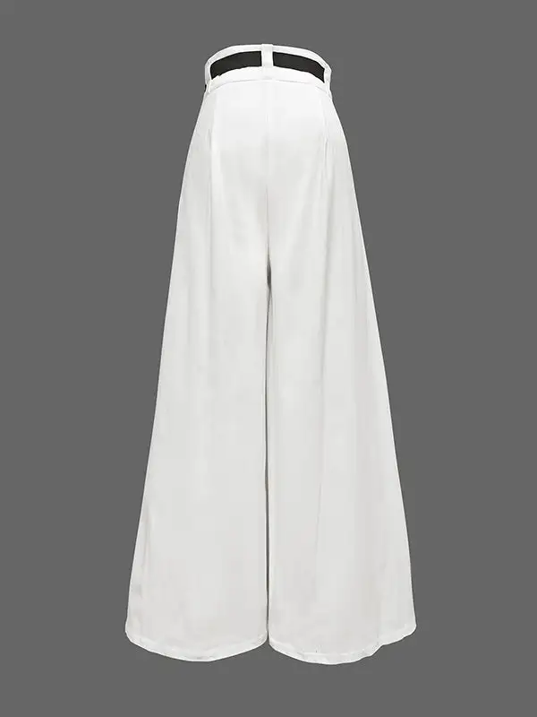 Women's High Waist Loose Fit Drawstring Pleated Pants