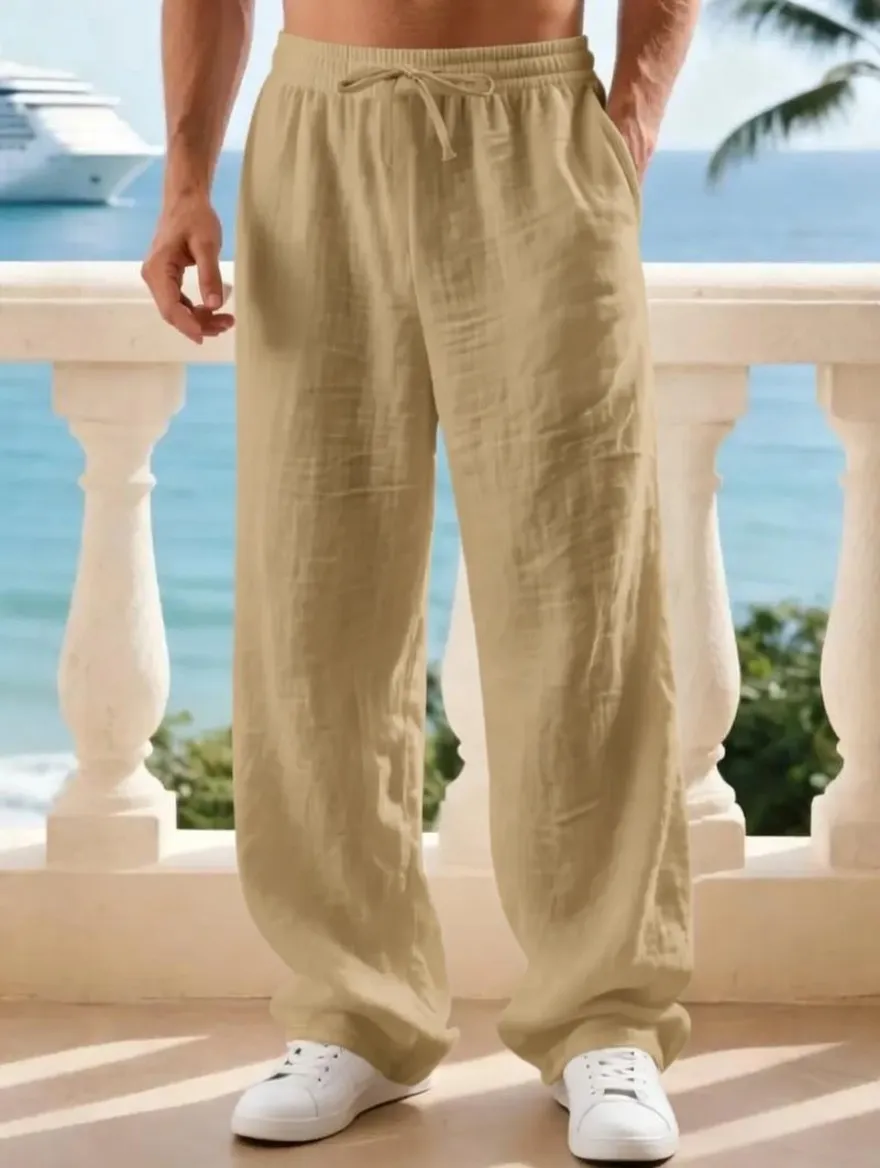 Men's classic linen casual straight-leg pants, breathable, comfortable, and stylish long pants