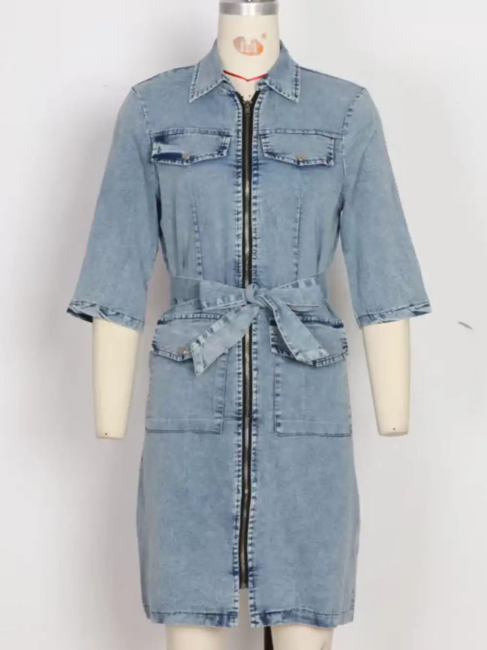 Comfort Fit Denim Zip Front Short Sleeve Dress