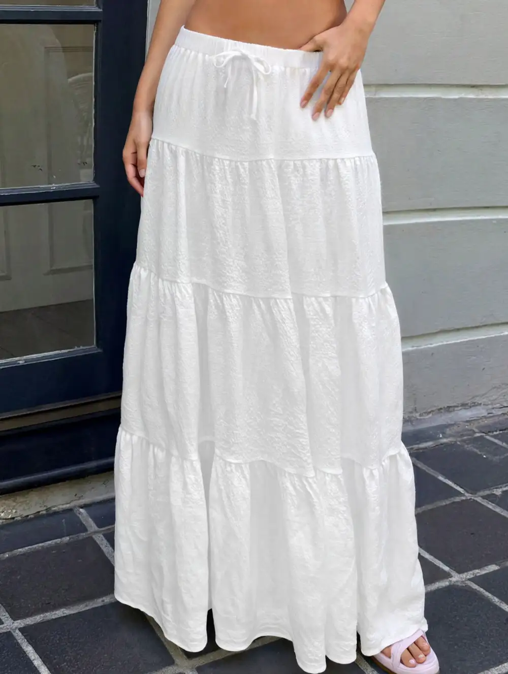 Ruched Drawstring Maxi Skirt