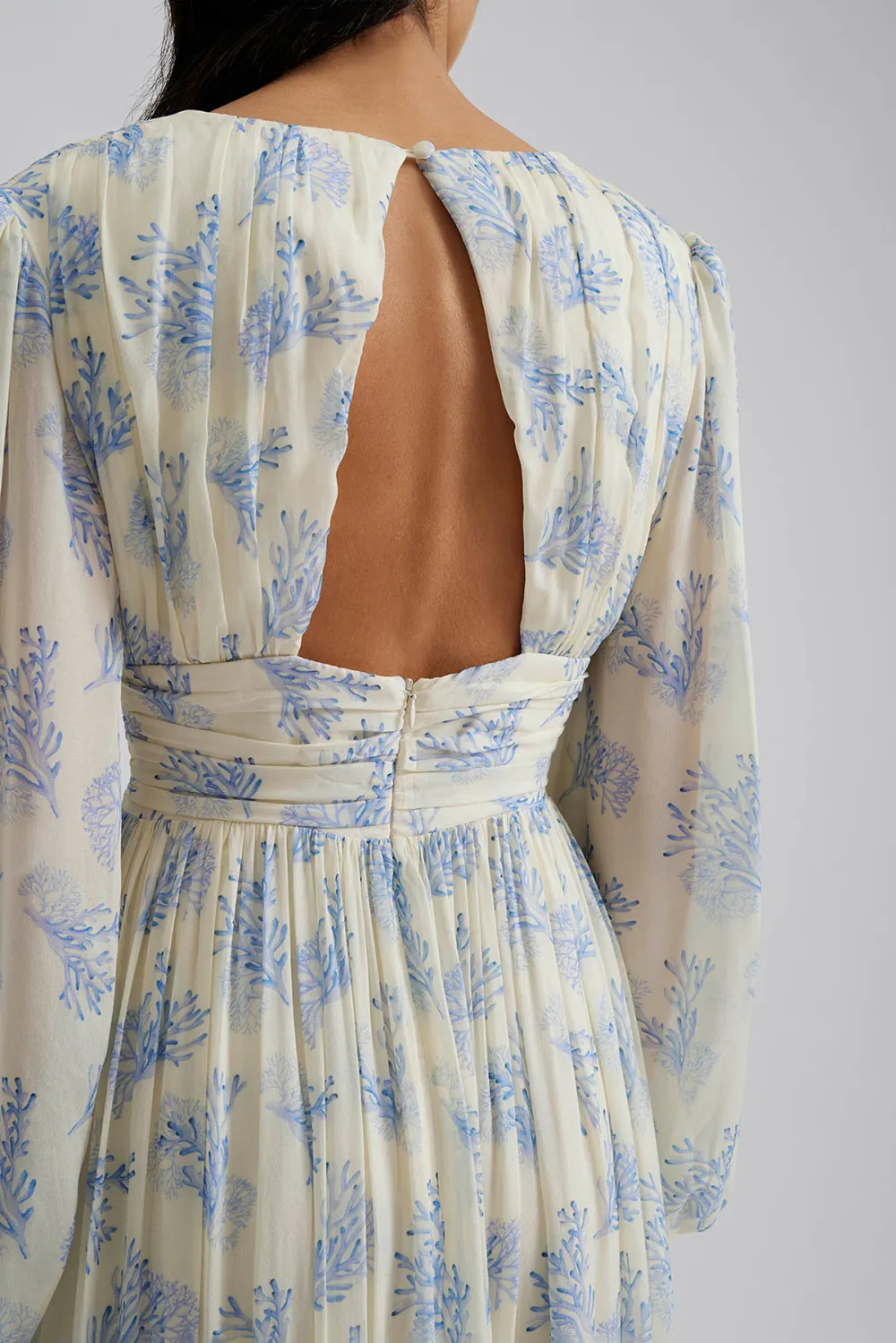 V Neck Floral Print Chiffon Maxi Dress