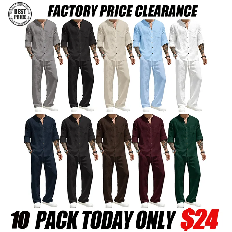Men's Linen Stand Collar Long Sleeve Casual Suit