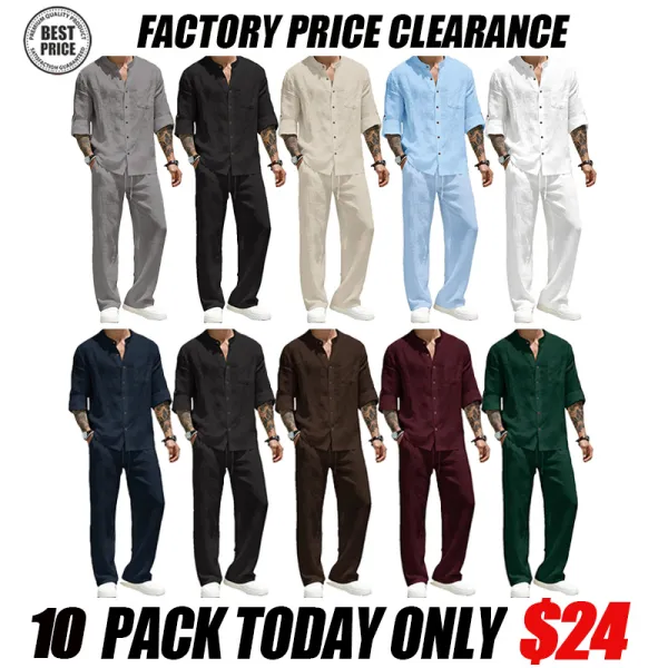 Men's Linen Stand Collar Long Sleeve Casual Suit