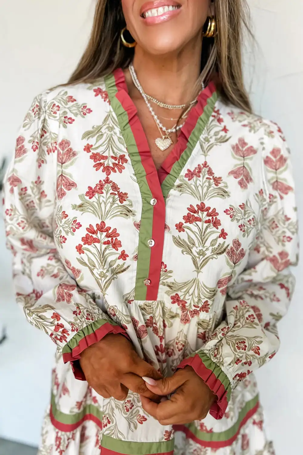 Textured Detail Floral Printed Ruffle Dress