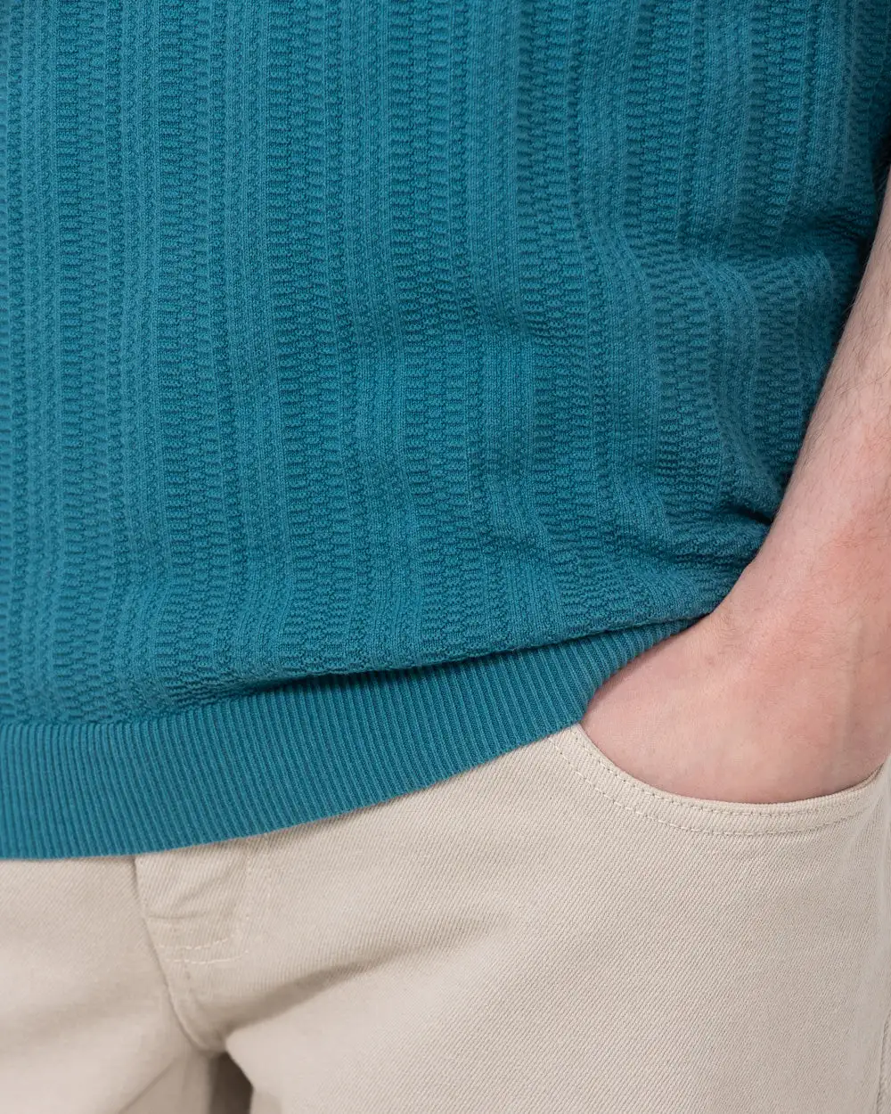 Refined Textured Open Collar Polo Shirt