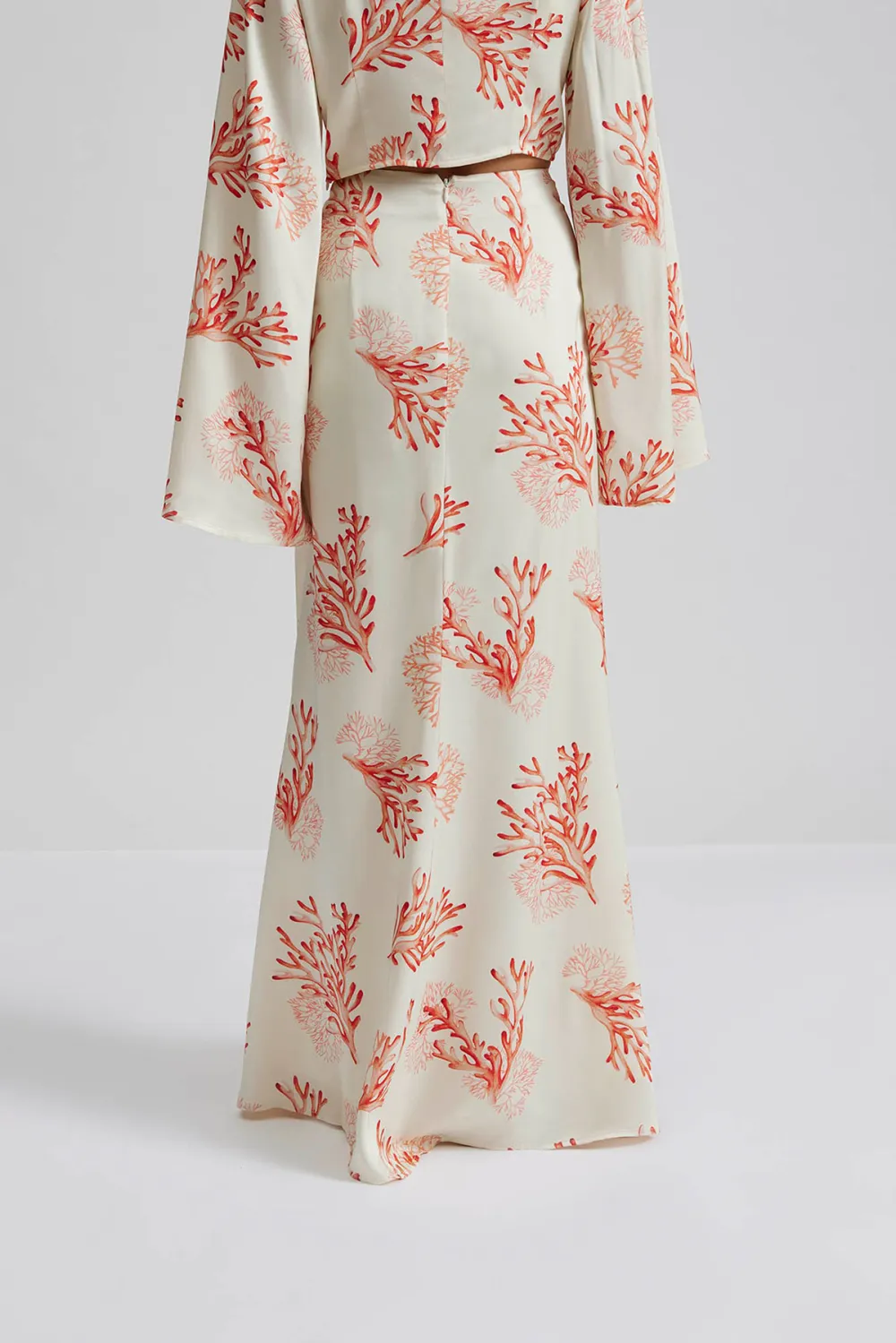 Coral Print Split Sleeve Maxi Skirt