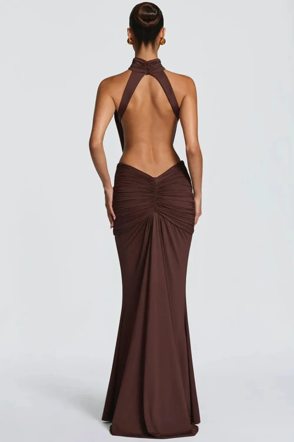 Bodycon Halter Neck Ruched Maxi Dress