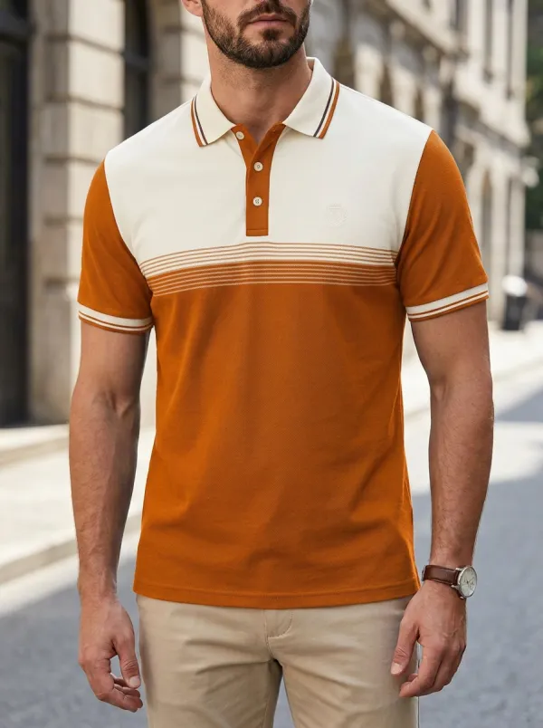 Men's Textured Colorblock Striped Polo Shirt
