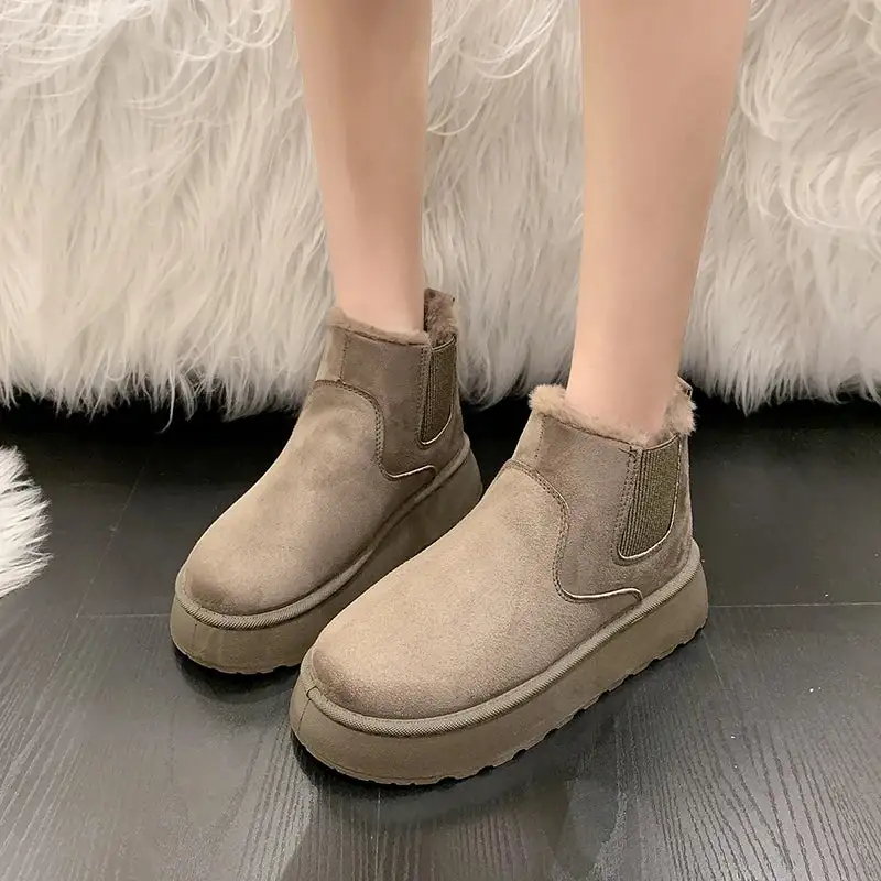 Leather Plush-Lined Warm-Lined Ankle Boots