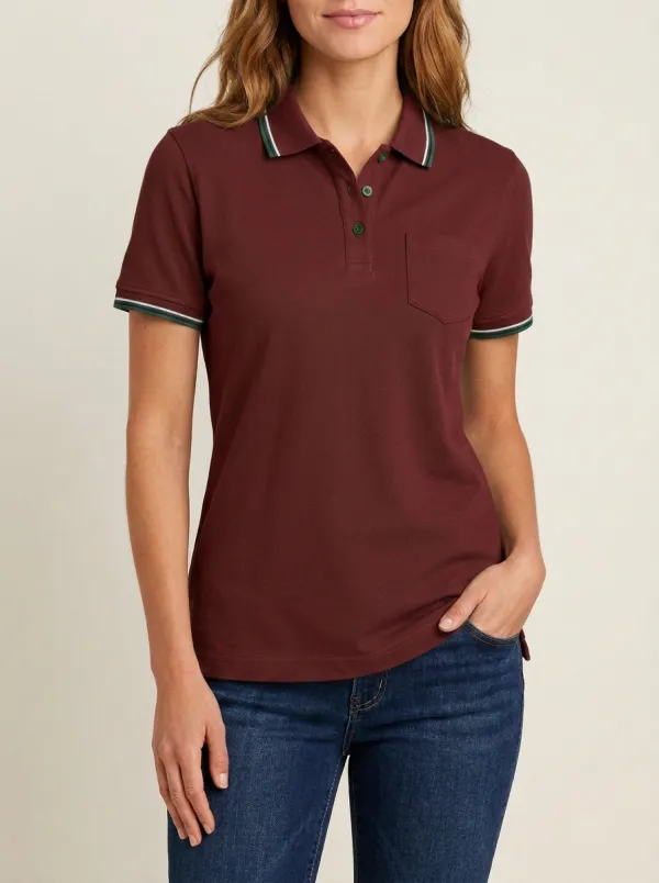 Women's Everyday Pocket Tipped-Collar Collared Polo Shirt