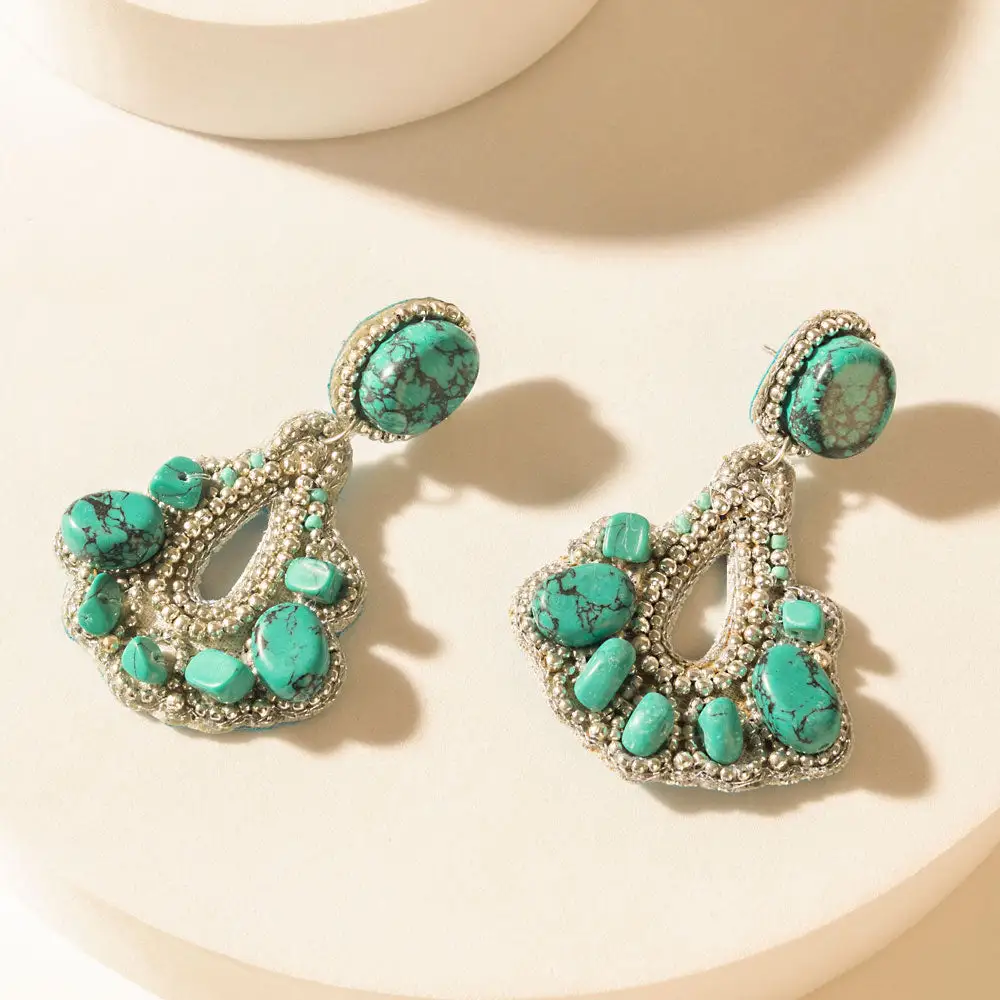 Graphic Detailed Artful Stone Accent Earrings