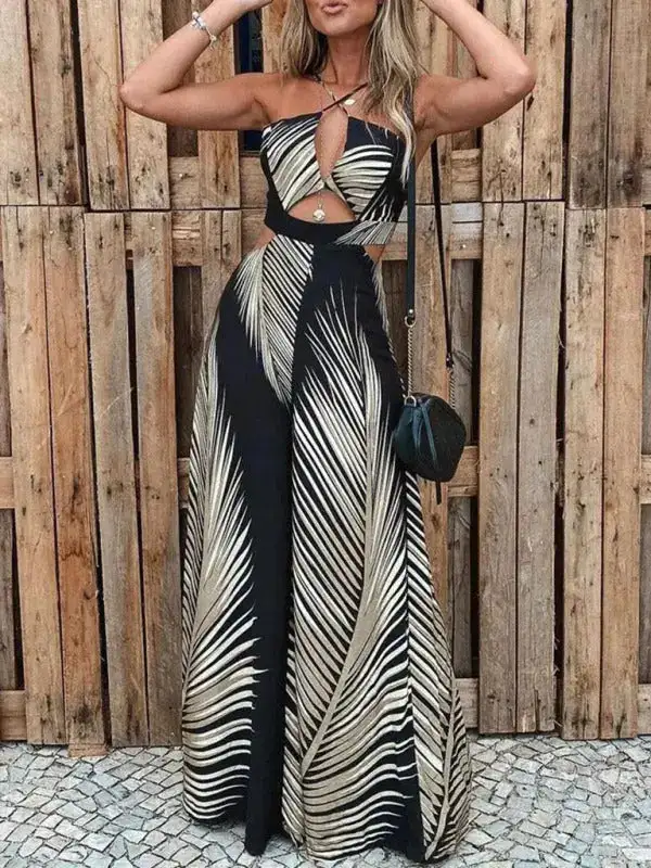 Irregular Printed Sling Jumpsuit