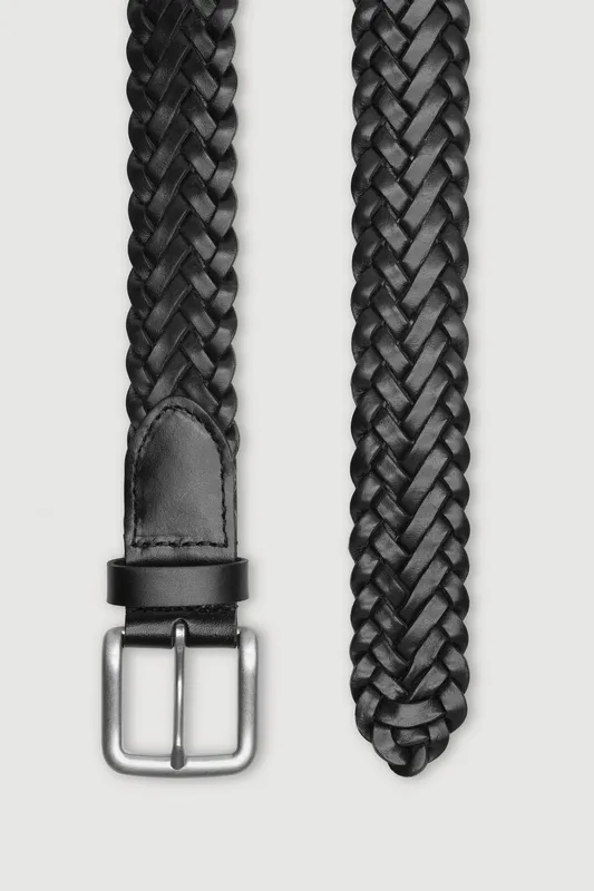 Black Braided Leather Belt