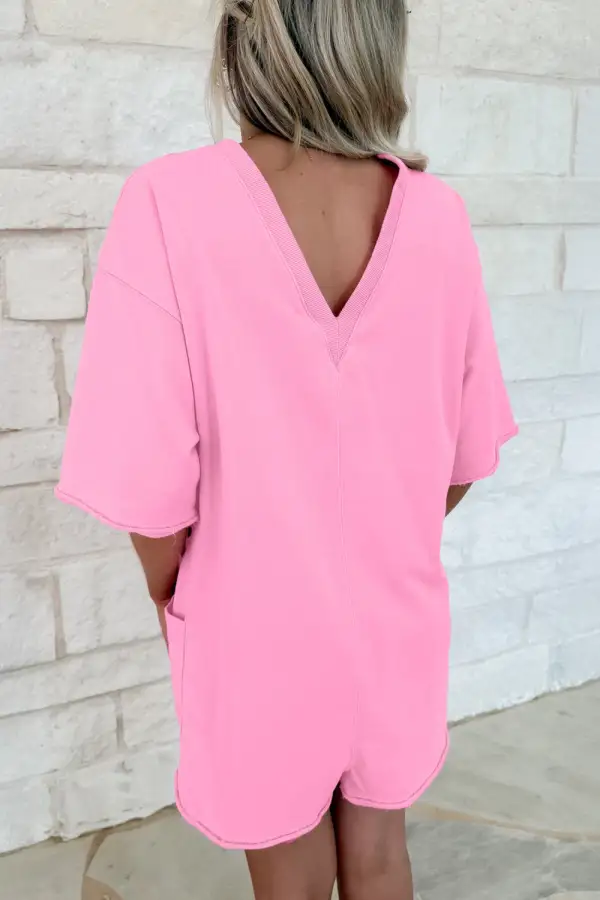 Denim Raw Hem Sleeve Relaxed Romper