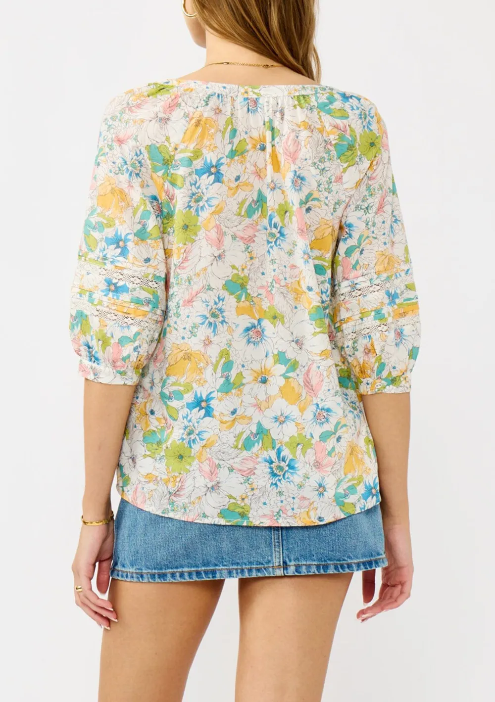 Floral Notched Button Blouse