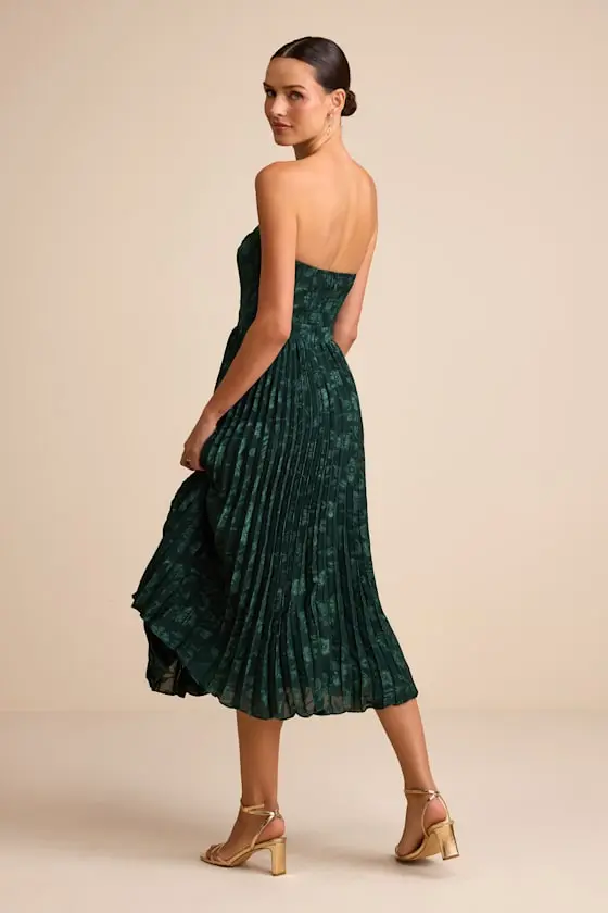 Perfectly Stunning Yellow Jacquard Strapless Midi Dress