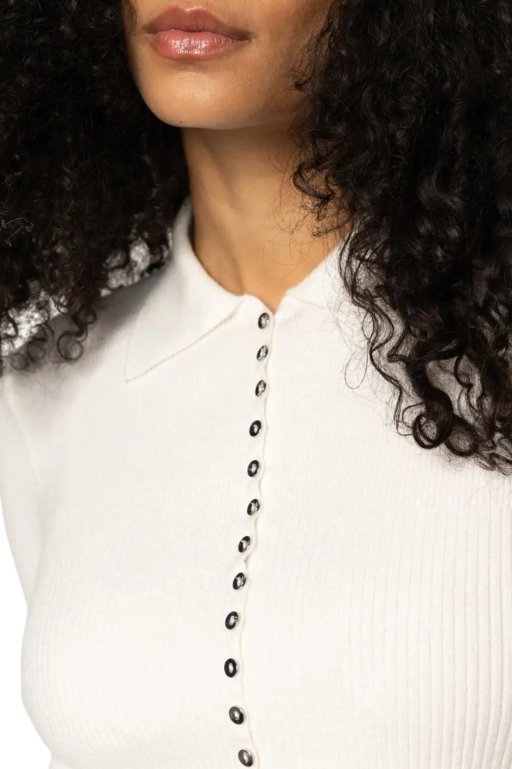 Ribbed Button Front Collared Fitted Cardigan