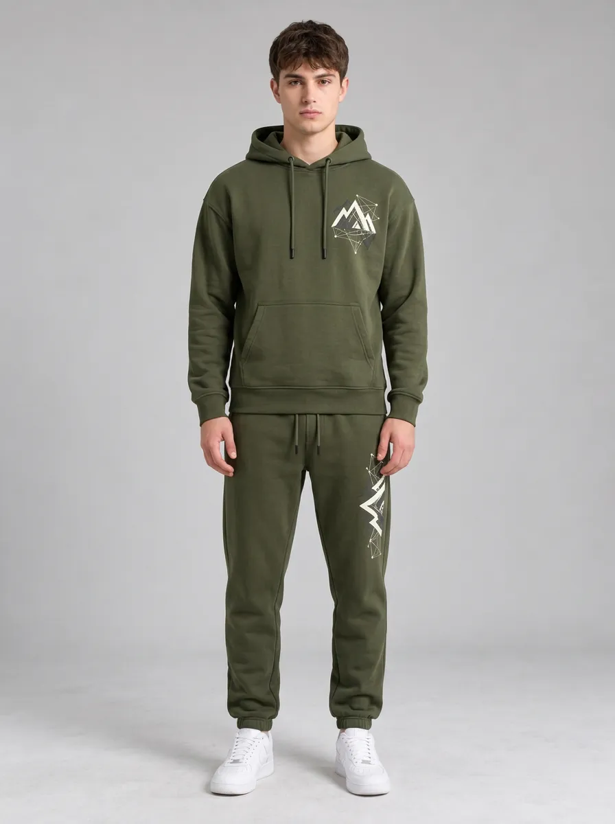 Men's Outdoor Adventure Geometric Mountain Printed Tracksuit