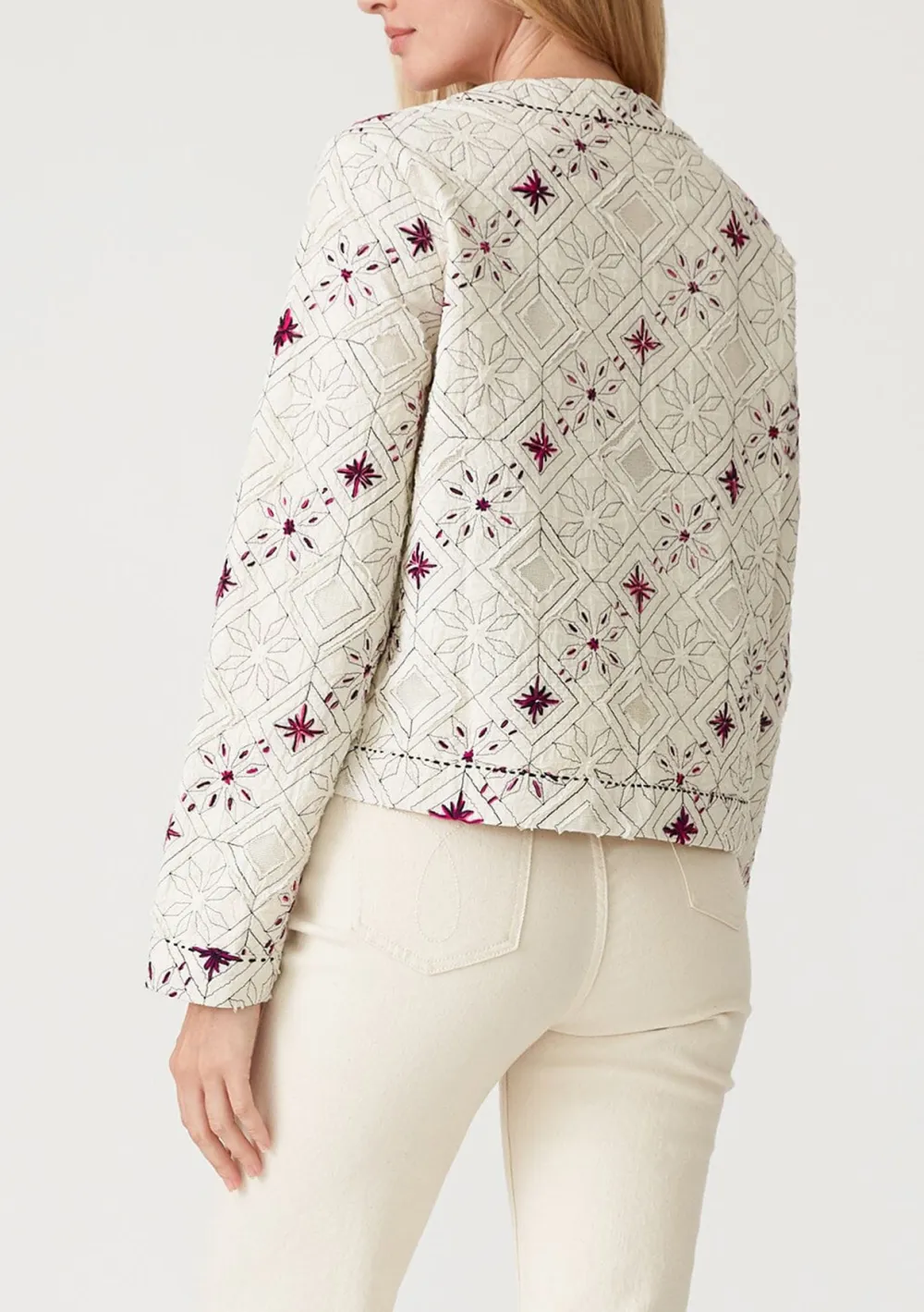 Embroidered Open Front Cropped Jacket