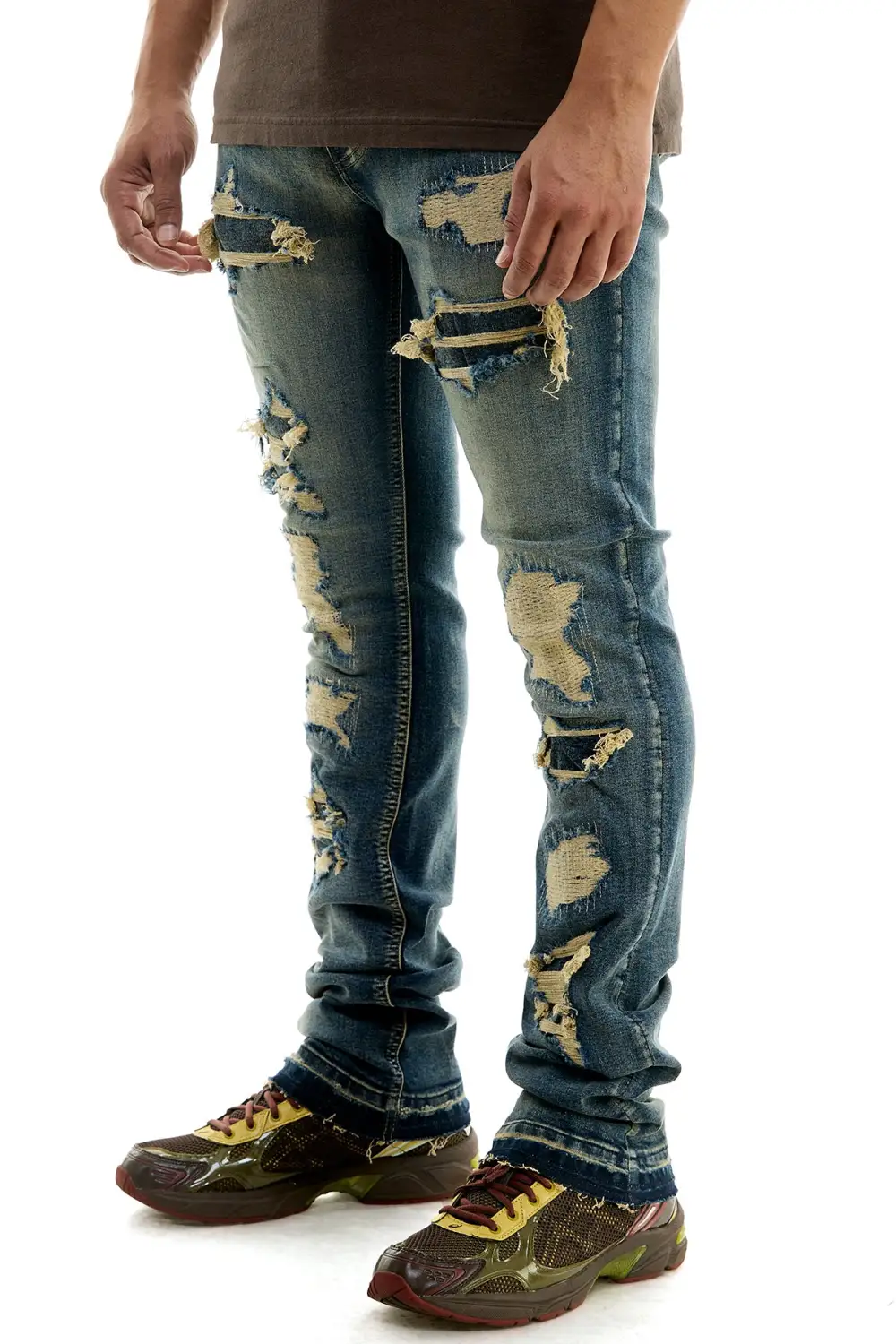 Men's Streetwear Skinny Stacked Distressed Jeans