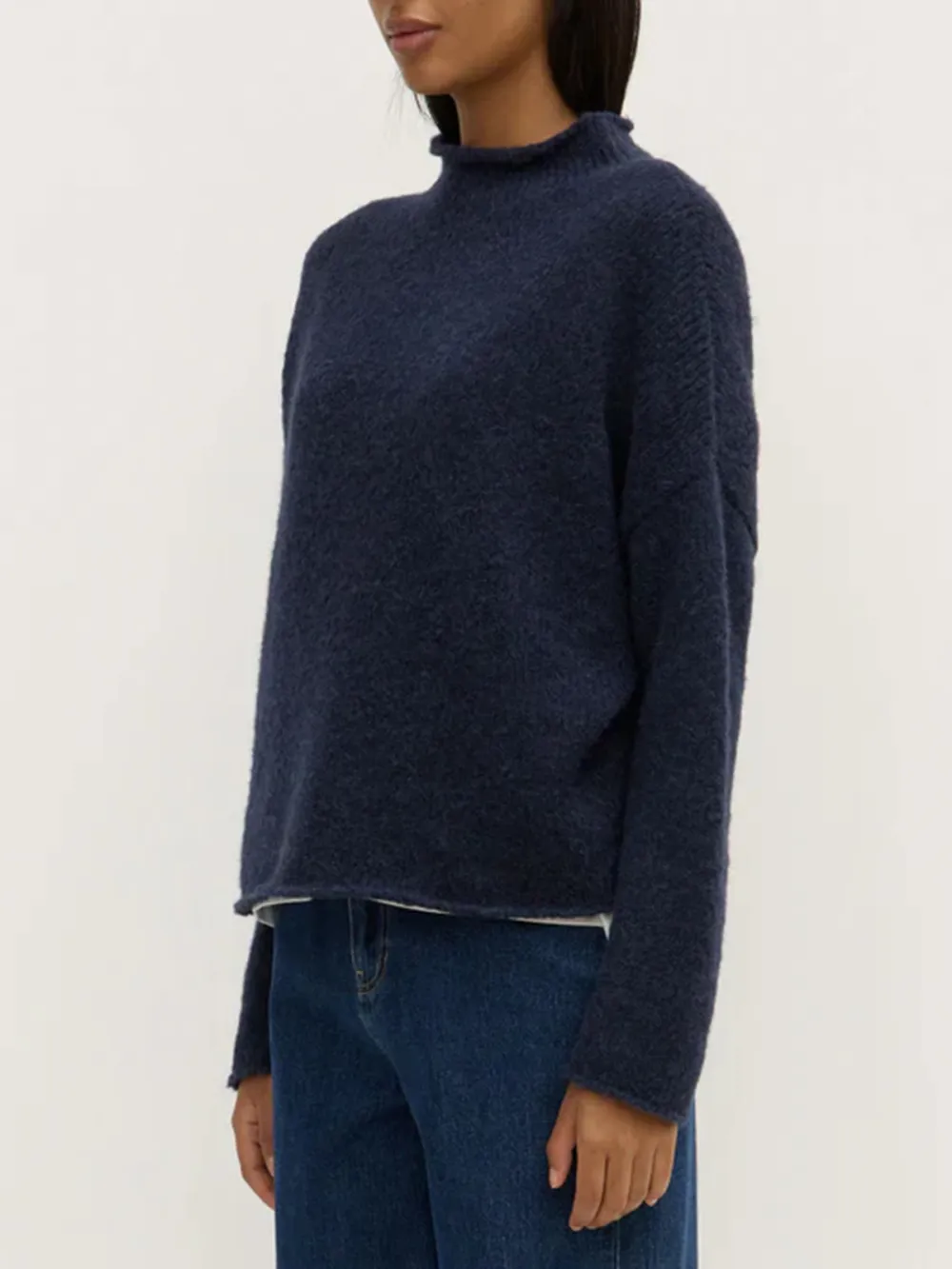 Casual Style Crew Neck Knit Ink