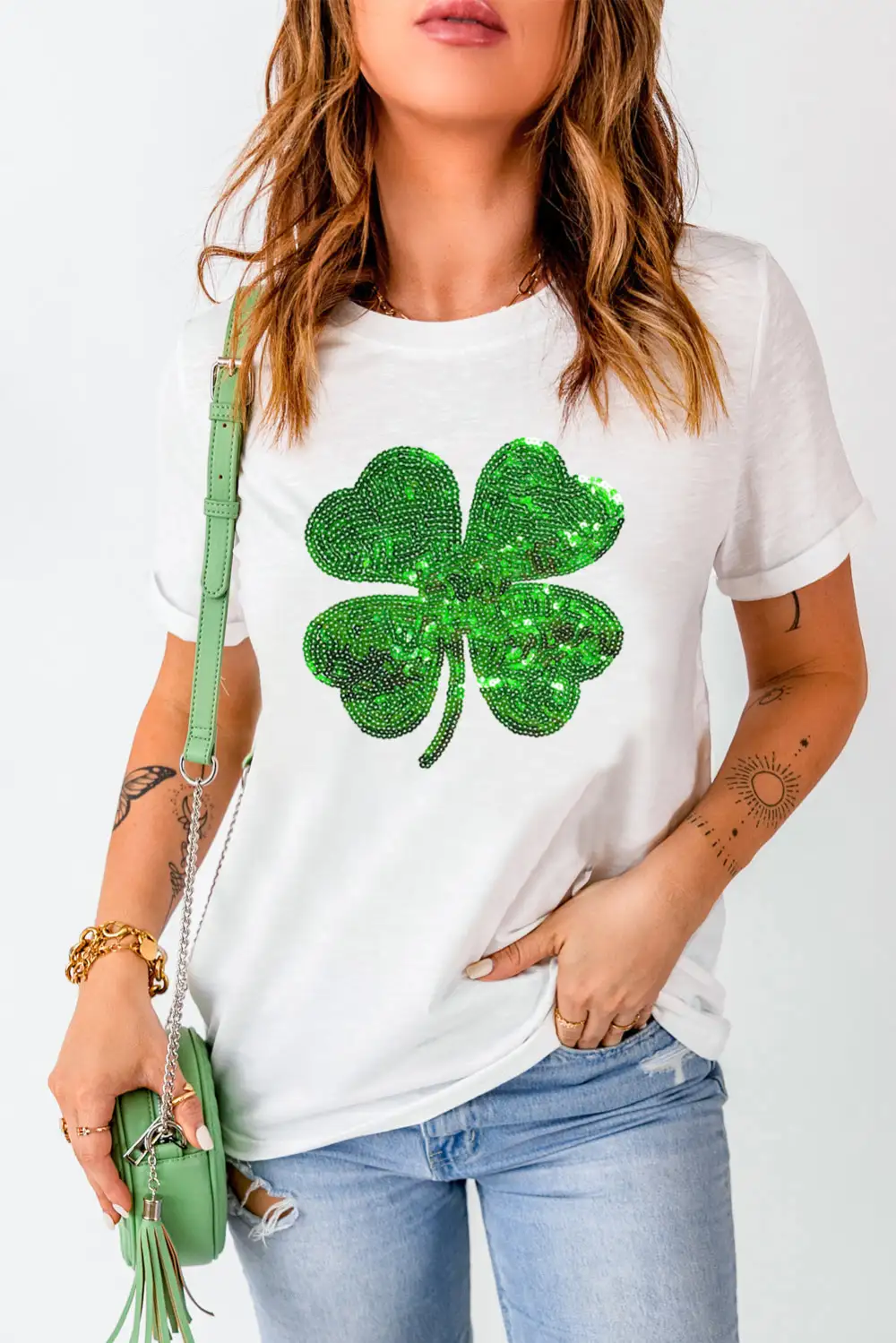 White Sequin Clover Patch Graphic