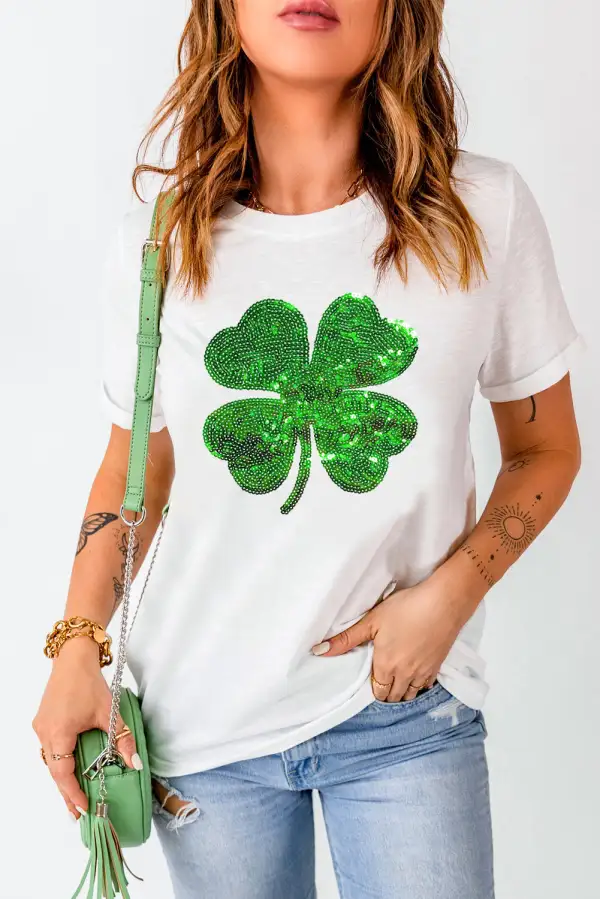 White Sequin Clover Patch Graphic