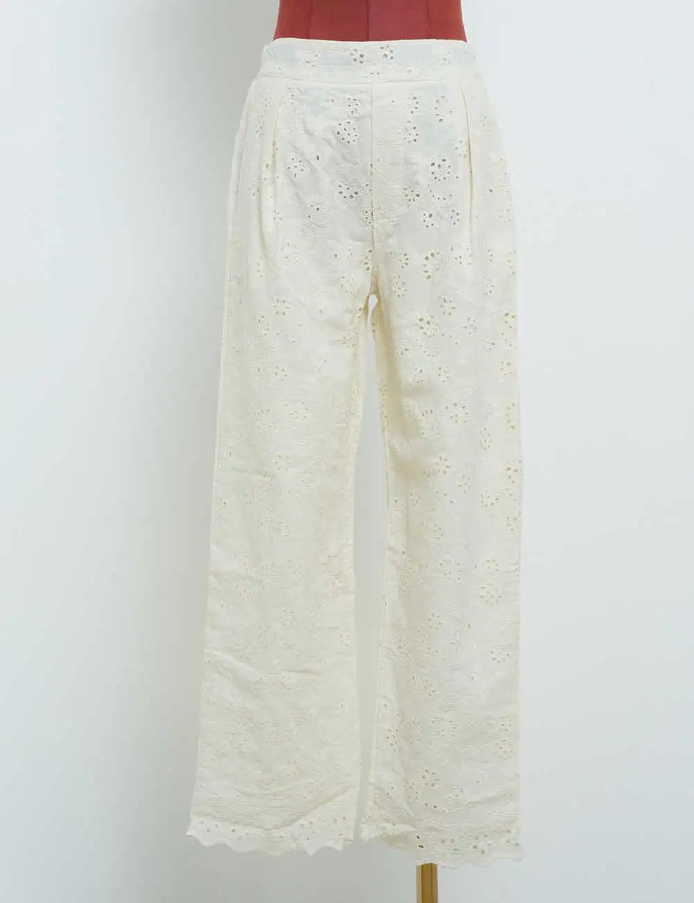 Everyday Eyelet Solid Color Elastic Waist Wide Leg Pants