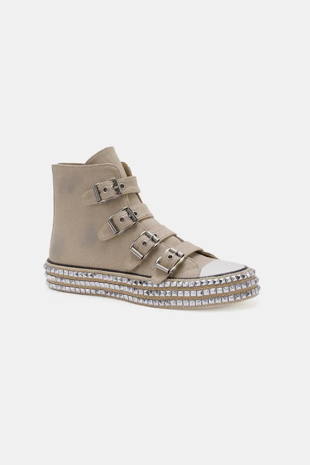 Textured Fashion Multi-Buckle Straps Studded Platform Sneakers