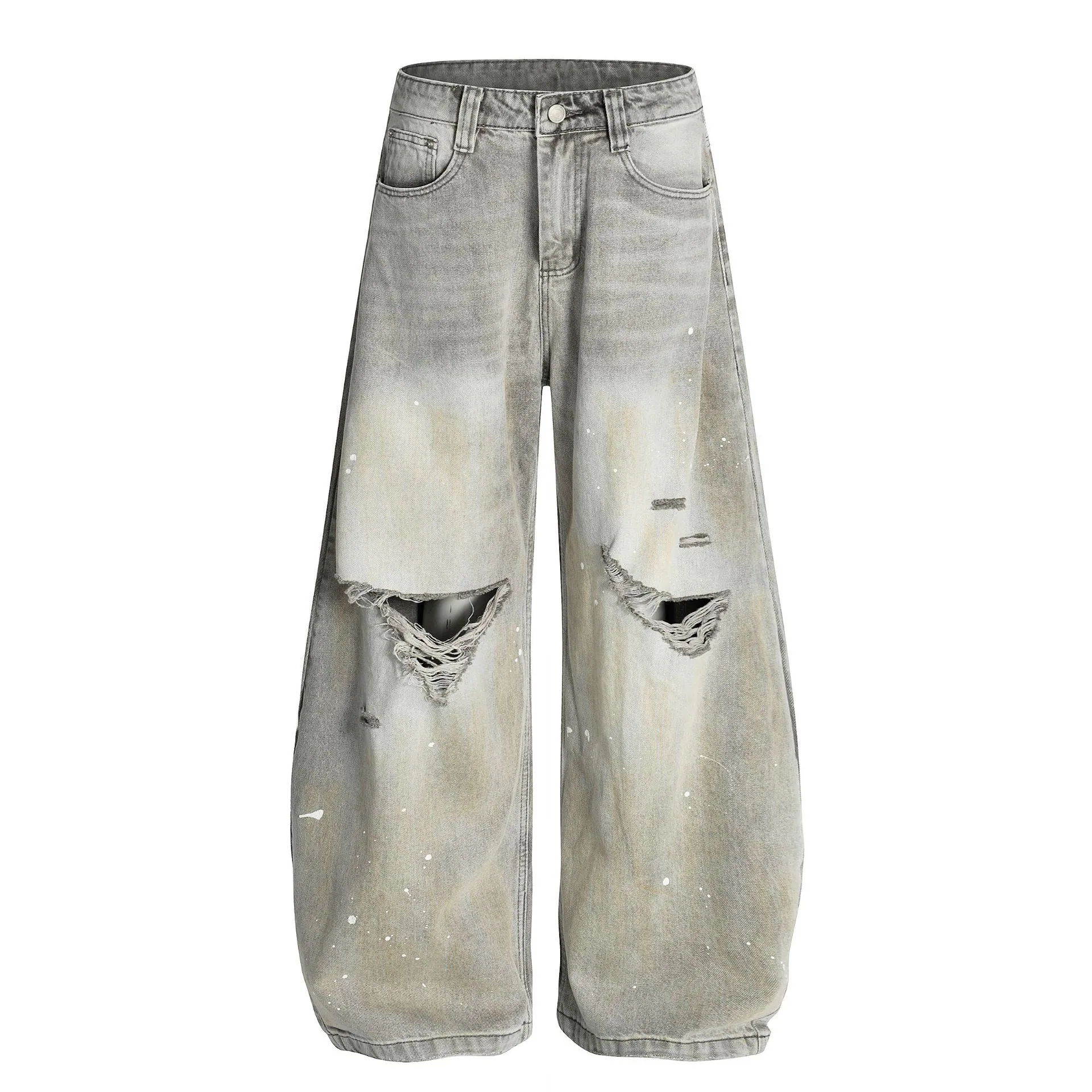 High-Street Splatter Distressed Slash Denim