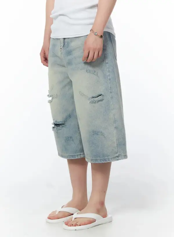 Men's Vintage Wash Bermuda Denim Shorts Shorts