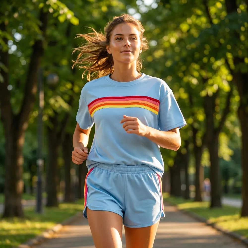 Women's two-piece rainbow striped outdoor sportswear set