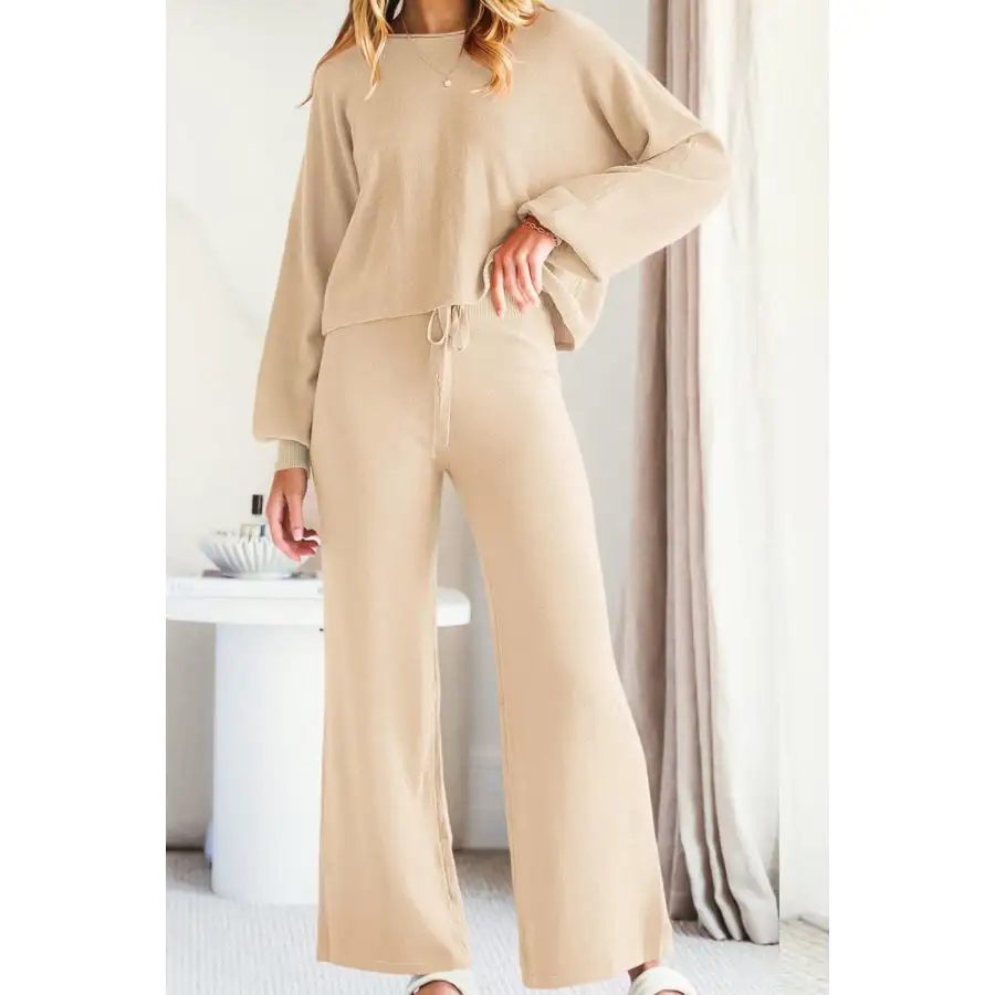 Casual Round Neck Long Sleeve Top and Pants Set