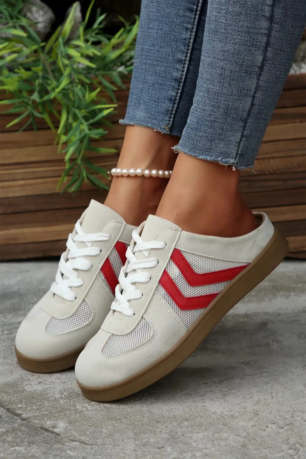 Mesh Leather Slip-On Sneakers