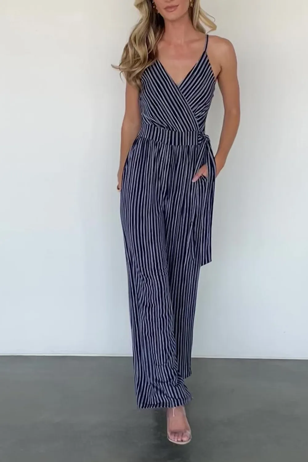 Classic Versatile Casual Breathable Navy Stripe Jumpsuit