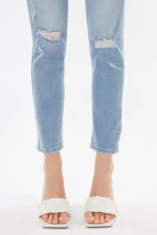 Light Wash Distressed Straight Leg Jeans