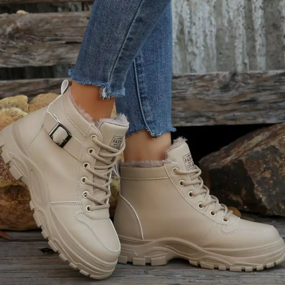 Warm Lined Ankle Boots with Buckle Detail