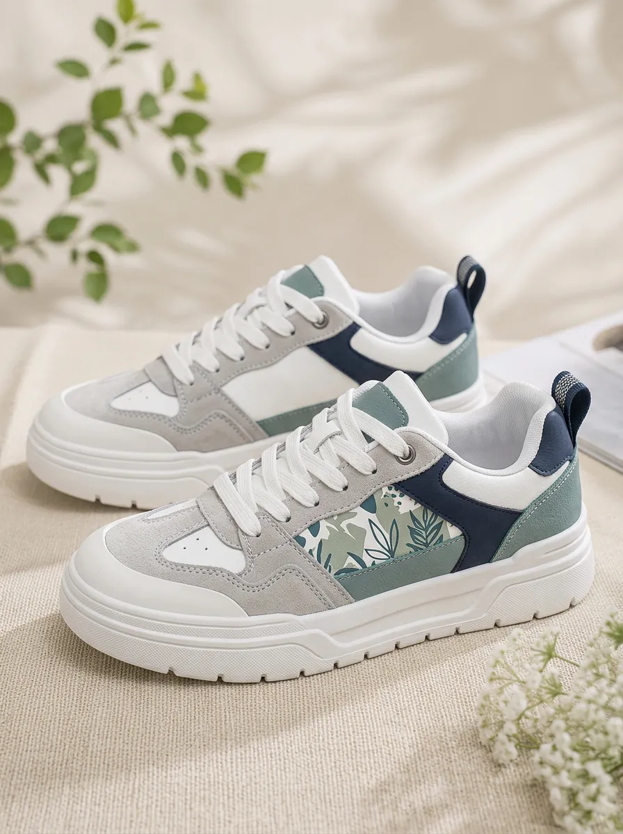Men's Low Key Casual Botanical Leaf Patterned Urban Skate Shoes