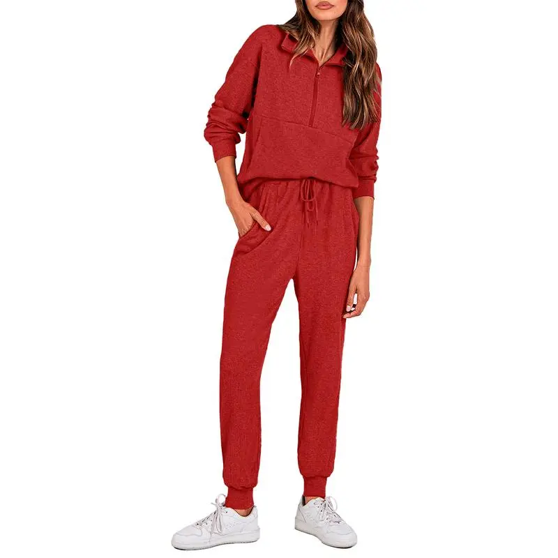 Women'S 2-Piece Sweatpants Set Long Sleeve Half Zip Pullover Sweatshirt & Joggers Pants Comfy Outfits Soft Tracksuit For Yoga Gym Activewear With Front Pocket & Elastic Waistband - Sweatsuit Loose