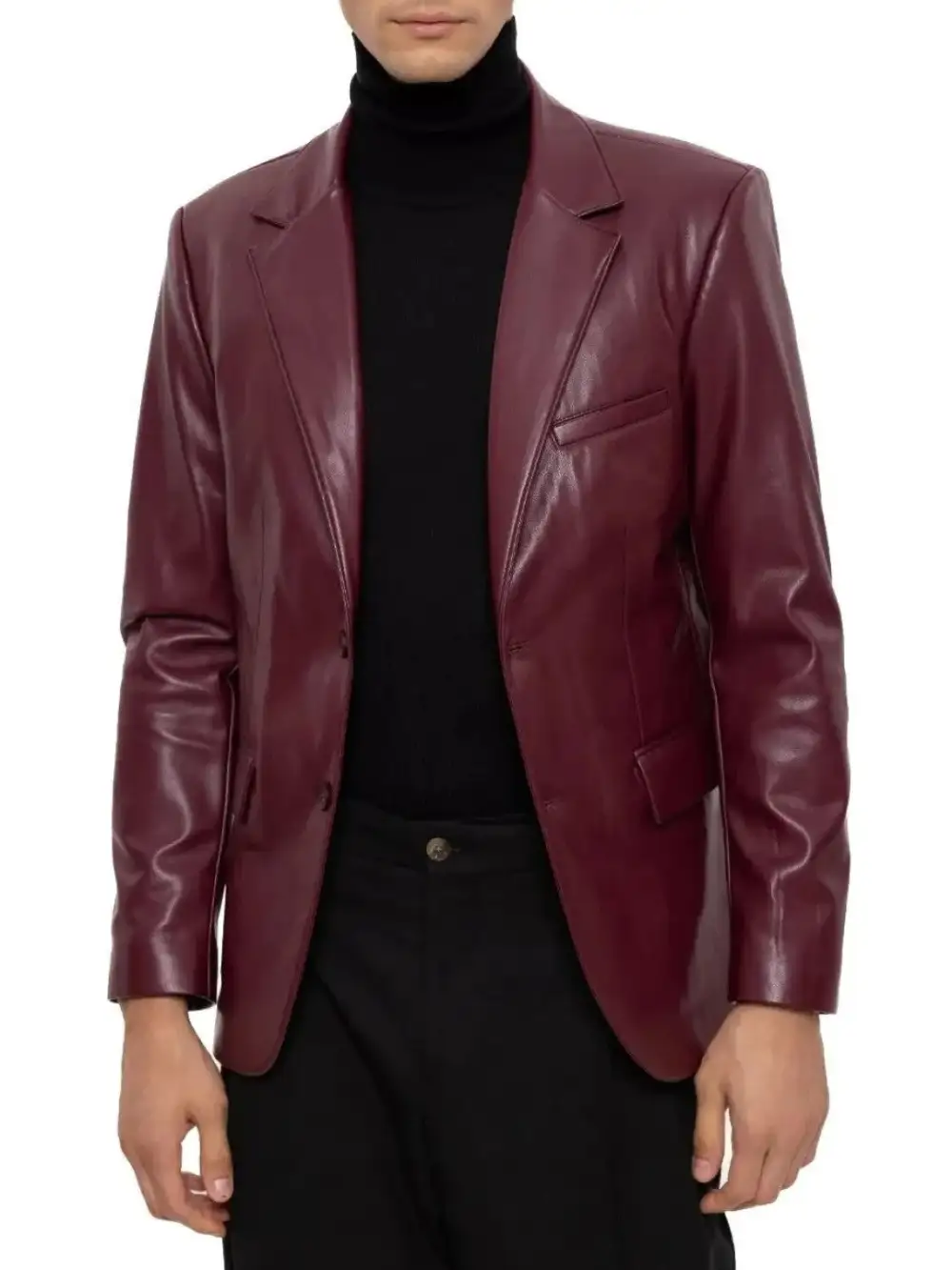 Relaxed Versatile Notched Lapel Leather Blazer