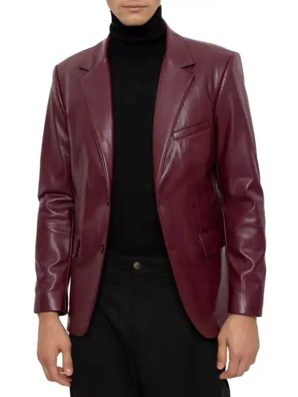Relaxed Versatile Notched Lapel Leather Blazer