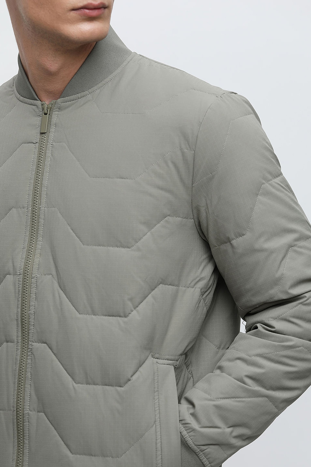 Black Quilted Redown Bomber Jacket
