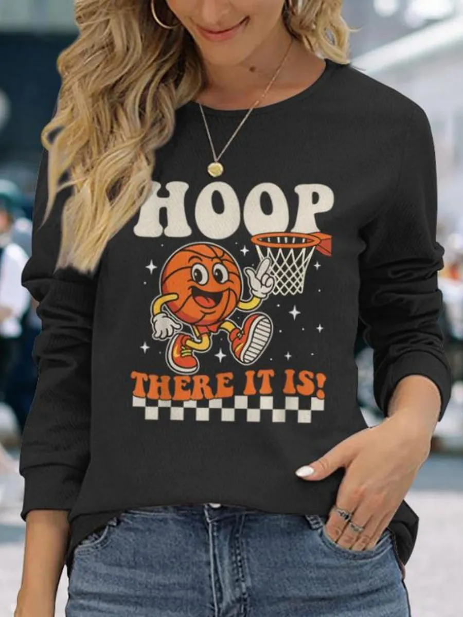Cartoon Basketball Printed Round Neck T-Shirt
