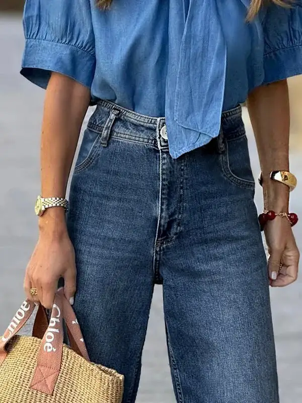 Ombre High Waist Straight Leg Seamed Jeans