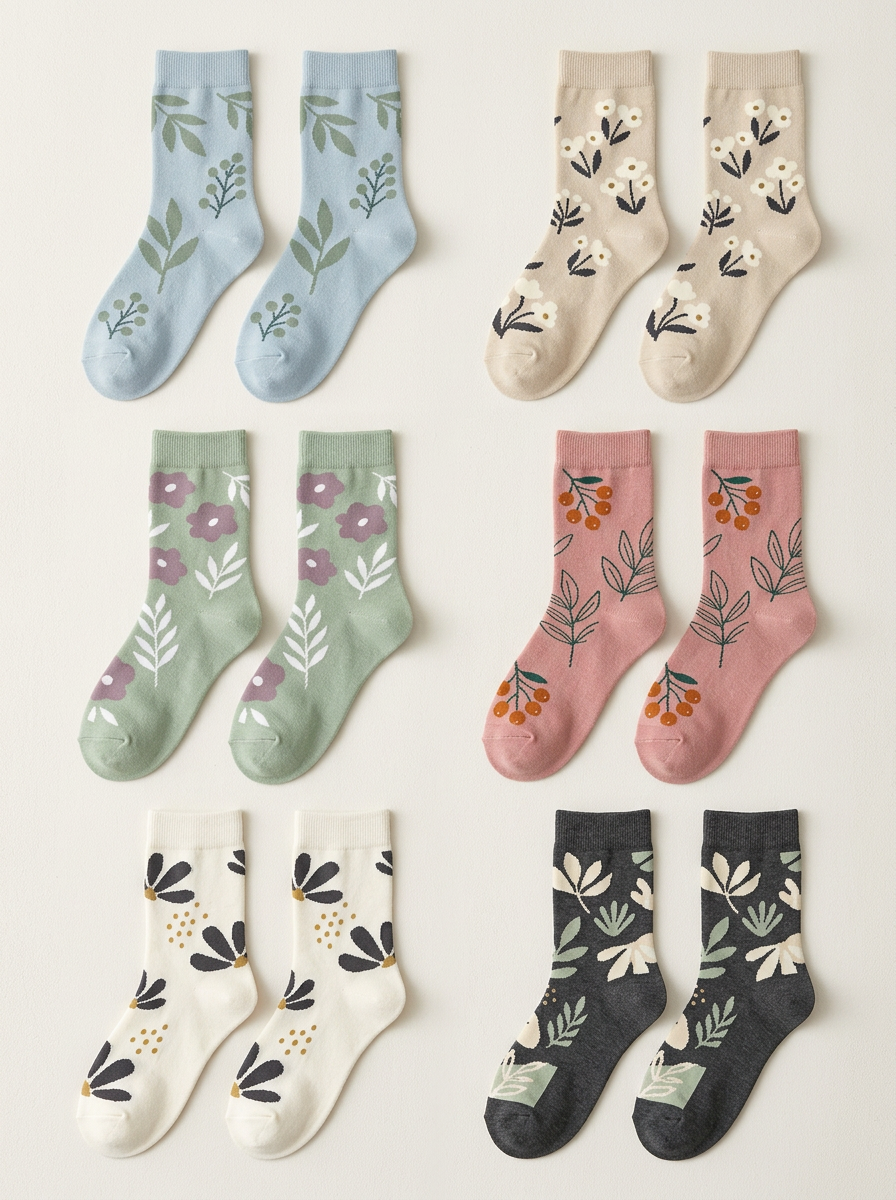 Women's Floral Leaf & Berry Crew Sock Set